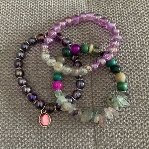 Handmade Bracelet Trio - Purple, Green, Pink